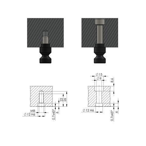 45270-Q20: Espárragos de sujeción Quick•Point® 52 (Diseño técnico )