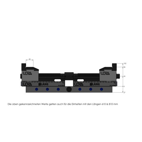 Technische Zeichnung 81600: Makro•Grip® Ultra Basis-Set Höhe 45 mm, Spannbereich 40 - 610 mm