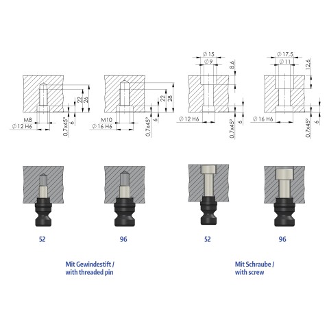 45270: Clamping Studs Quick•Point® 52 (Technical drawing )